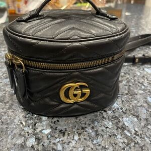 Authentic Gucci Black Marmont Backpack  with Gold Accents